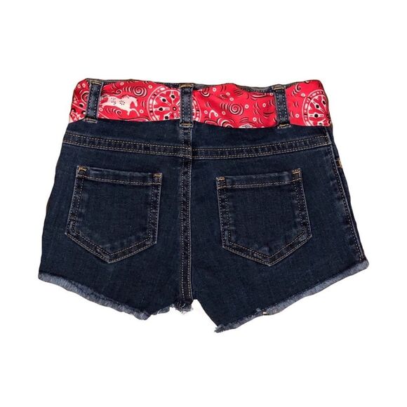 Toddler Denim Shorts W/ Bandana Print Scarf Belt - Picture 2 of 3